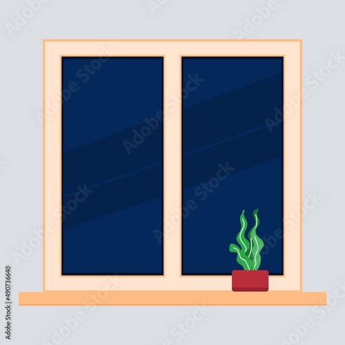 window with flowers flat illustration