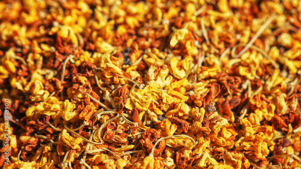 Bright, yellow osmanthus flowers for tea drinking, texture