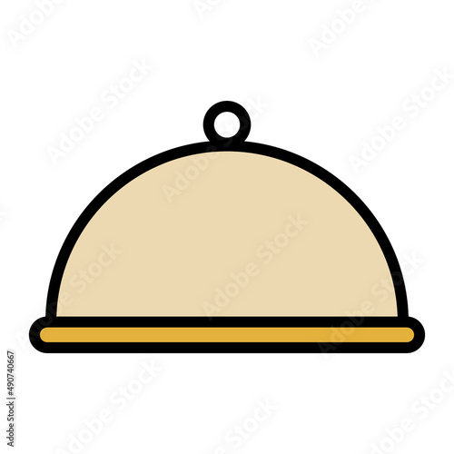 Simple colored tray with lid for serving food icon in trendy line style isola...