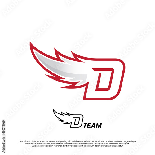 Wings logo with letter D illustration design, Wings badges esport logo with simple style.