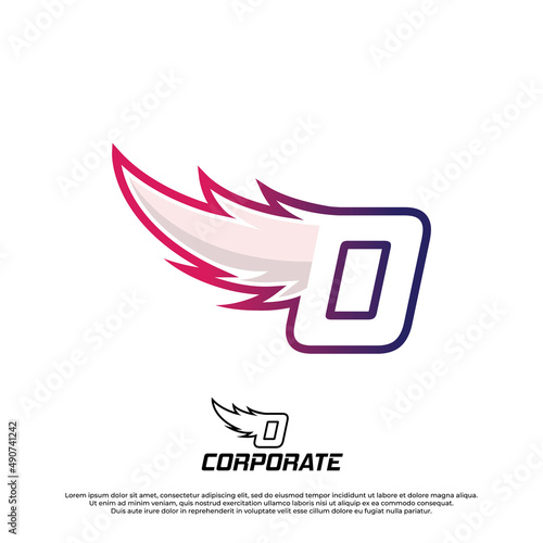 Wings logo with letter O illustration design, Wings badges esport logo with simple style.