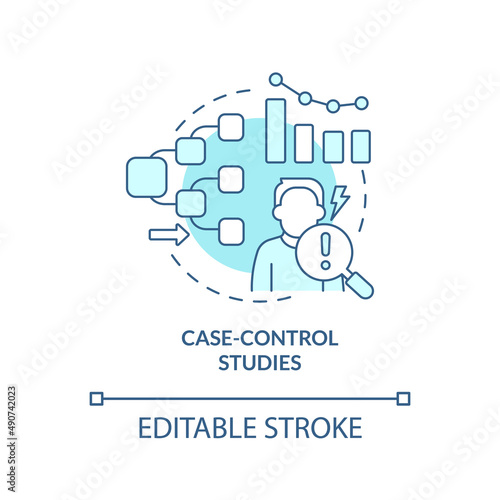 Case-control studies turquoise concept icon. Information analysing. Clinical trials abstract idea thin line illustration. Isolated outline drawing. Editable stroke. Arial, Myriad Pro-Bold fonts used