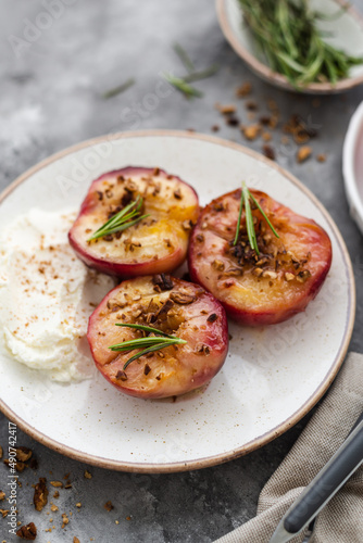 Honey roasted peaches with cream cheese. Sweet and juicy roasted peaches stuffed with a honey and cream cheese. Homemade bbq roasted peaches or nectarines