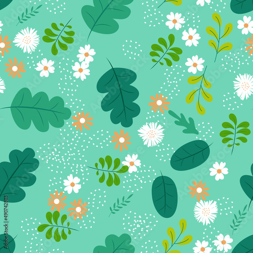 Seamless Pattern Background with Simple Flower Design Elements. Illustration