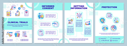 Clinical studies mint brochure template. Medical tests. Leaflet design with linear icons. 4 vector layouts for presentation, annual reports. Arial-Black, Myriad Pro-Regular fonts used