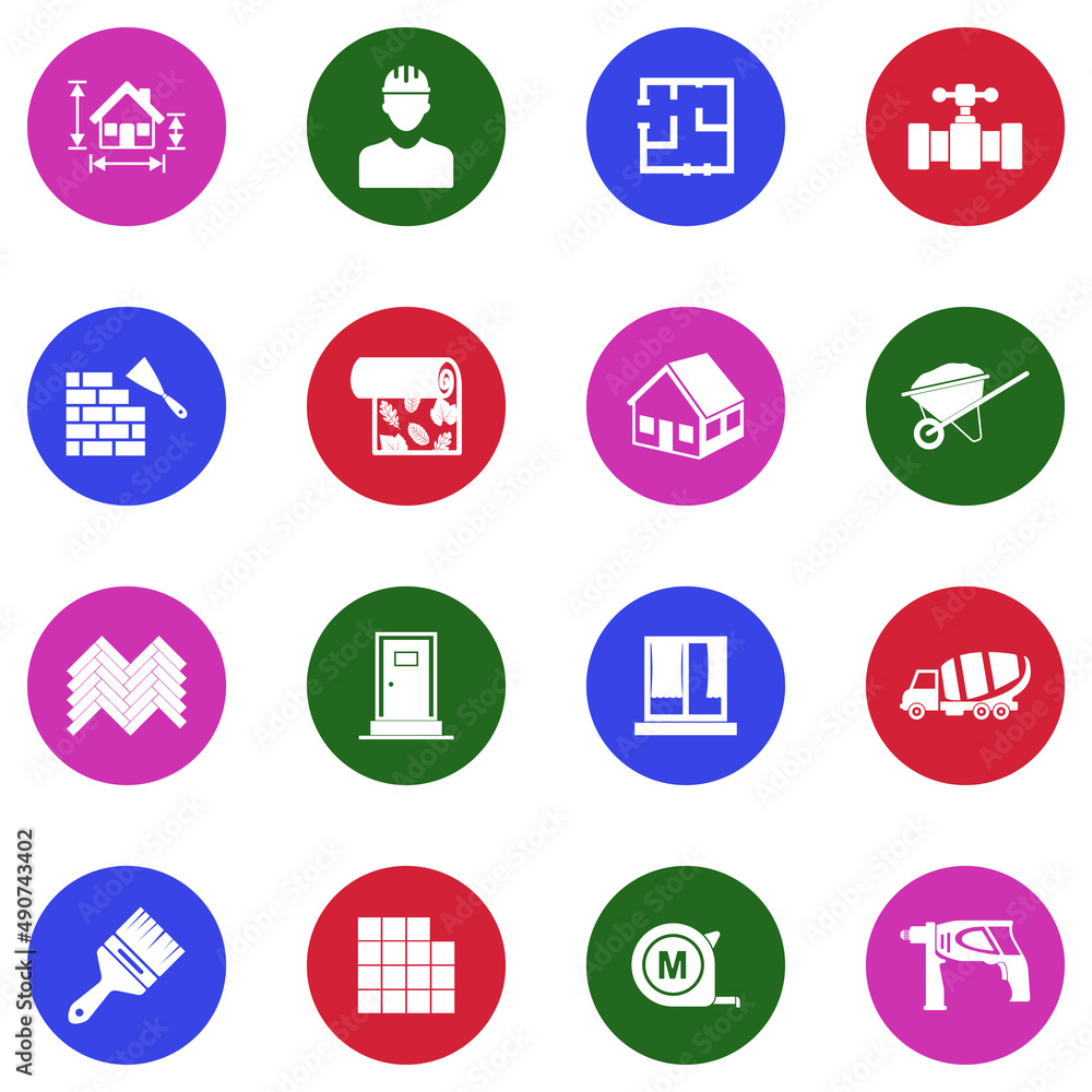 House Building Icons. White Flat Design In Circle. Vector Illustration. House Building Icons. White Flat Design In Circle. Vector Illustration.