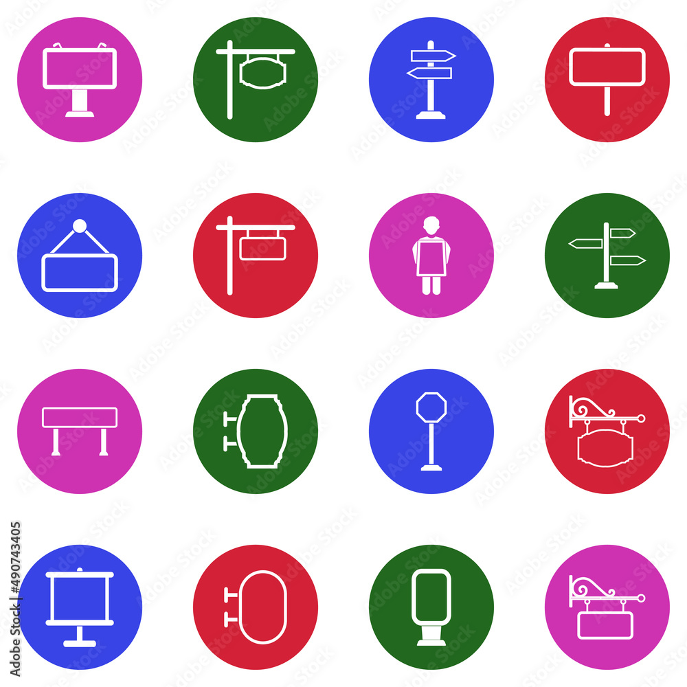 Signboard Icons. White Flat Design In Circle. Vector Illustration.