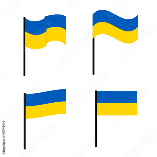 Four different ukrainian flags with flagpole, made in vector. Isolated on white