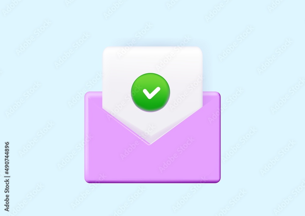 Check mark icon. Approvement concept. Document and postal envelope. Check mark icon. Approvement concept. Document and postal envelope.