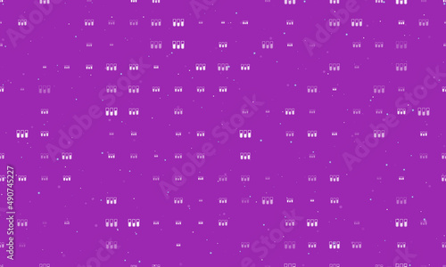 Seamless background pattern of evenly spaced white water game symbols of different sizes and opacity. Vector illustration on purple background with stars
