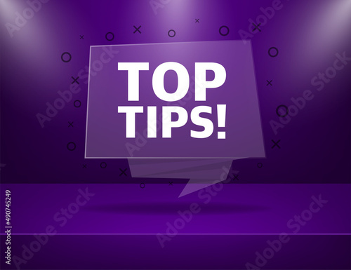 Top tips purple banner in 3D style on white background. Vector illustration