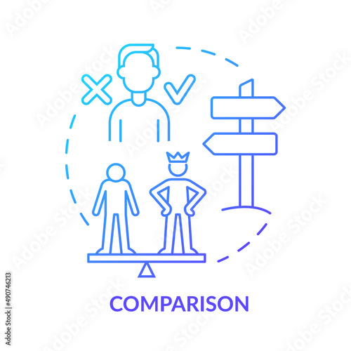 Comparison blue gradient concept icon. Signal of emotional manipulation abstract idea thin line illustration. Abusive relationships. Isolated outline drawing. Myriad Pro-Bold font used