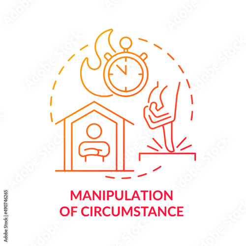 Manipulation of circumstance red gradient concept icon. Psychological manipulation sign abstract idea thin line illustration. Strict control. Isolated outline drawing. Myriad Pro-Bold font used