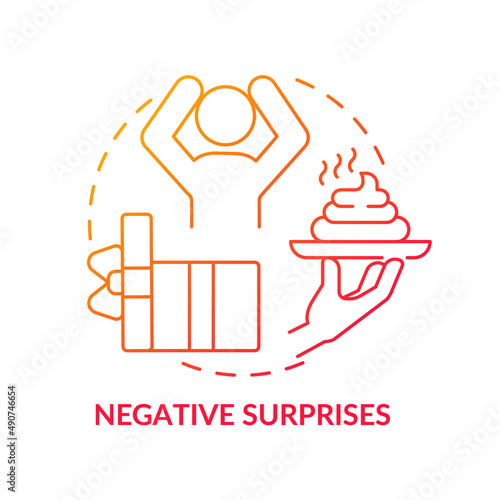 Negative surprises red gradient concept icon. How psychological manipulation works abstract idea thin line illustration. Unexpected problems. Isolated outline drawing. Myriad Pro-Bold font used