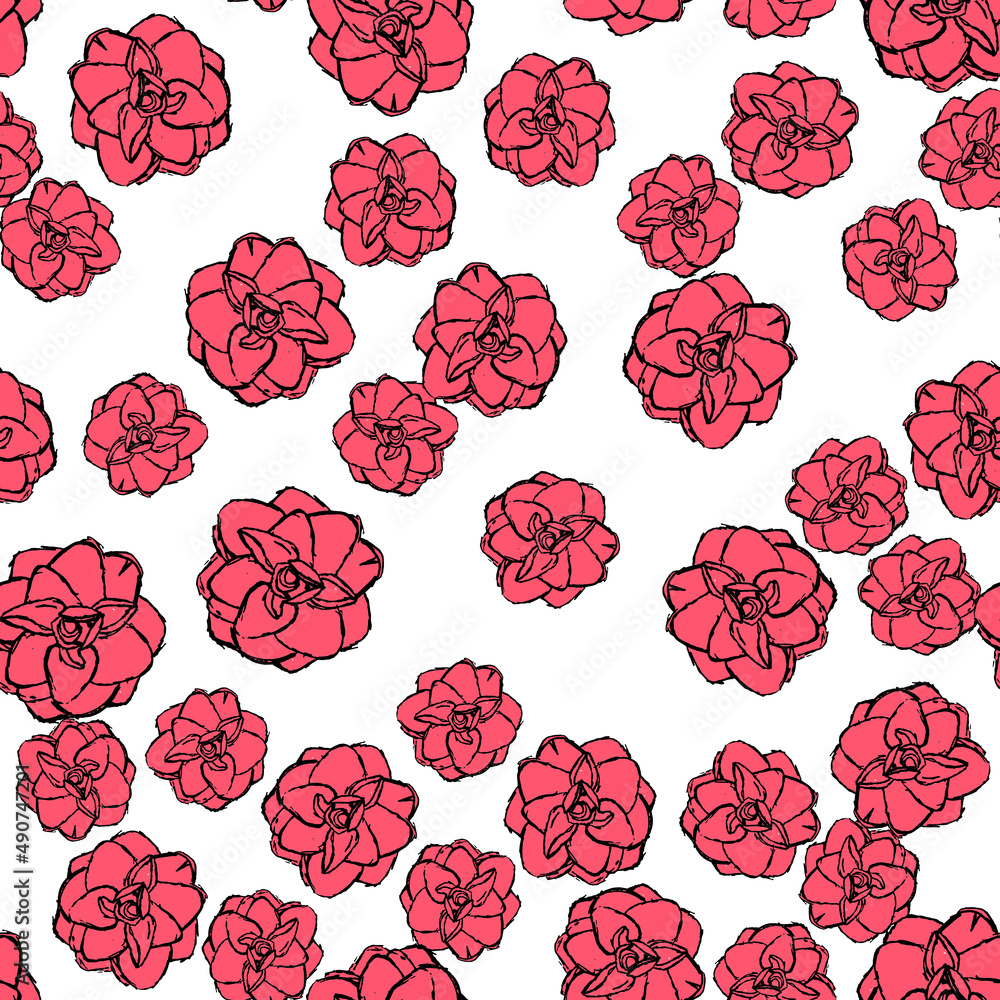 Hand drawn flower seamless pattern background. Illustration
