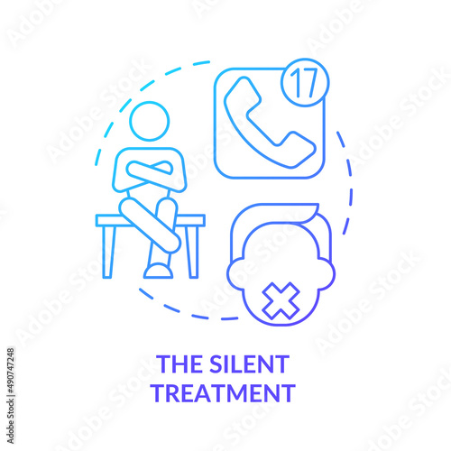 Silent treatment blue gradient concept icon. Psychological manipulation abstract idea thin line illustration. Emotional punishing. Social isolation. Isolated outline drawing. Myriad Pro-Bold font used