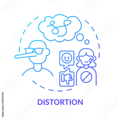 Distortion blue gradient concept icon. Emotional manipulation strategy abstract idea thin line illustration. Distorting reality. Toxic relationship. Isolated outline drawing. Myriad Pro-Bold font used