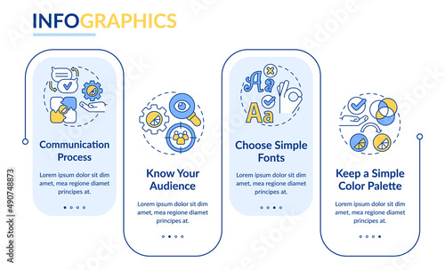 Web design rules rectangle infographic template. Visual making. Data visualization with 4 steps. Process timeline info chart. Workflow layout with line icons. Lato-Bold, Regular fonts used