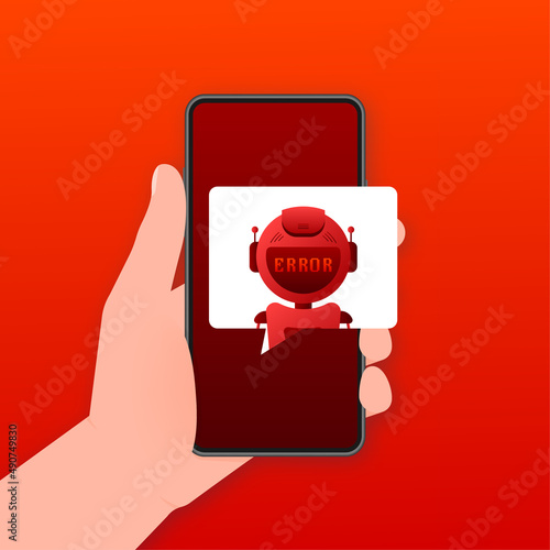Error chatbot glyph icon. Silhouette symbol. Talkbot with error in speech bubble. Error bot. Artificial intelligence