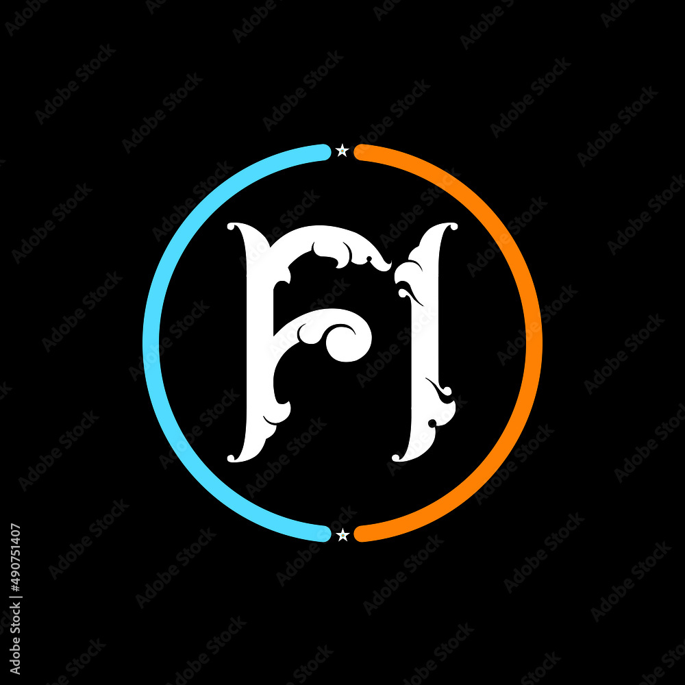 Fototapeta premium FI F I Letter Logo. black background, FI circle logo design. FI, I F abstract letters logo monogram.