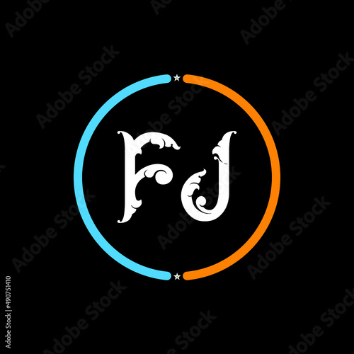  FJ, F J Letter Logo. black background, FJ circle logo design. FJ, J F abstract letters logo monogram.
