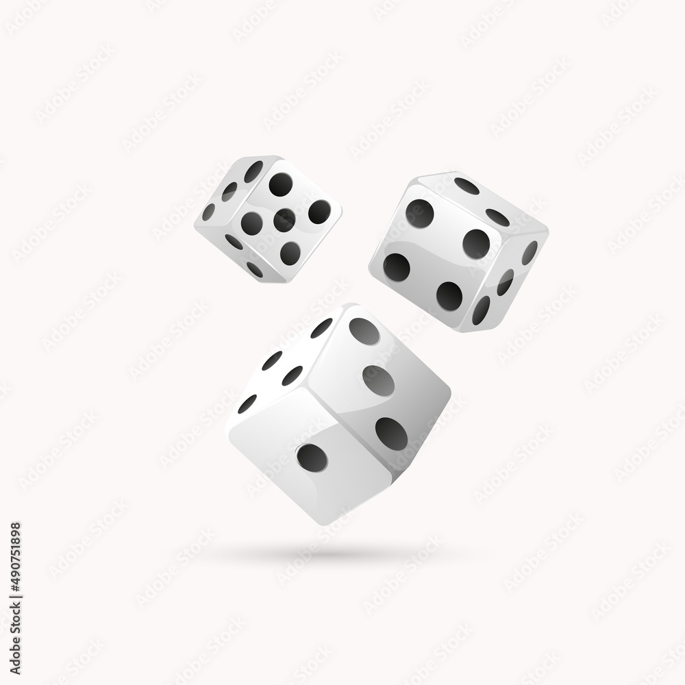 Dice. Three dices with black dots on a white background. 3D effect Dice. Three dices with black dots on a white background. 3D effect
