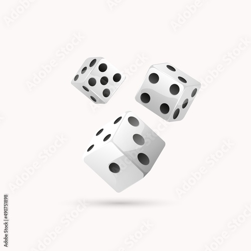 Dice. Three dices with black dots on a white background. 3D effect