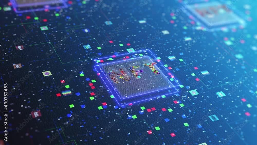 NFT. Virtual marketplace minting concept. Non-fungible token, digital artwork technology