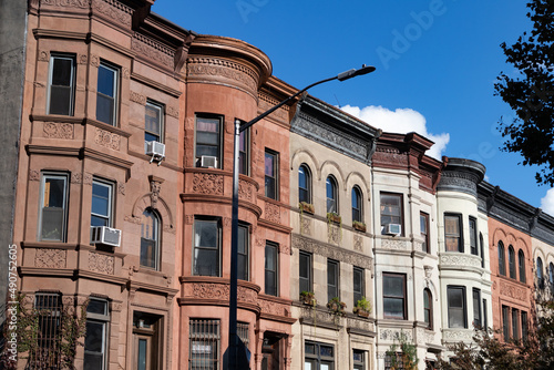 Row of Colorful Old Brownstone Homes in Prospect Heights Brooklyn photo