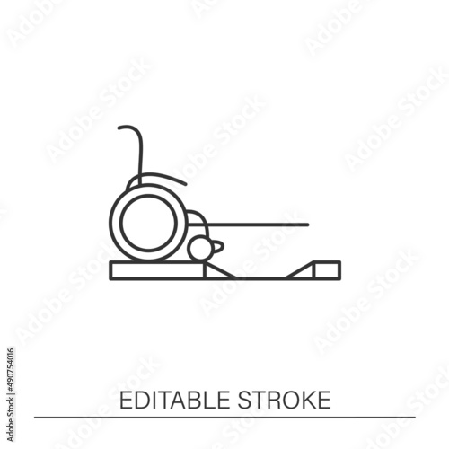  Dropped kerb line icon. Wheelchair accessible sidewalk. Inclusive road.Accessible city concept. Isolated vector illustration. Editable stroke