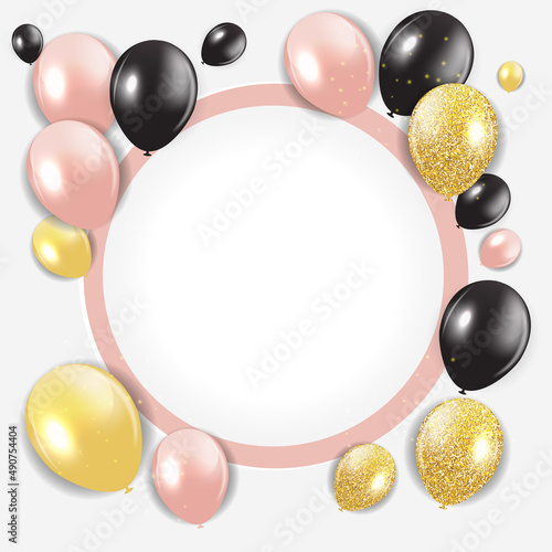 Abstract Happy Birthday Background Card Template with balloons. Illustration....
