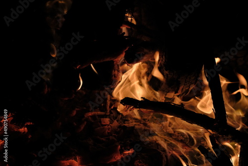Close up of a burning firewood, Fire burning in the fireplace