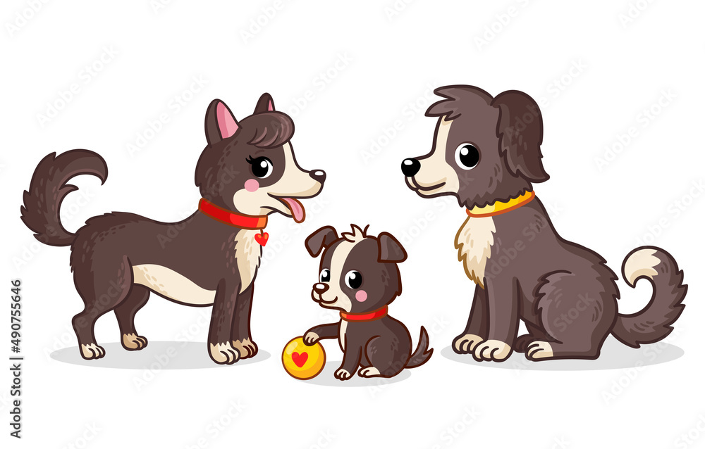 Dog family in cartoon style. Vector illustration with dogs.