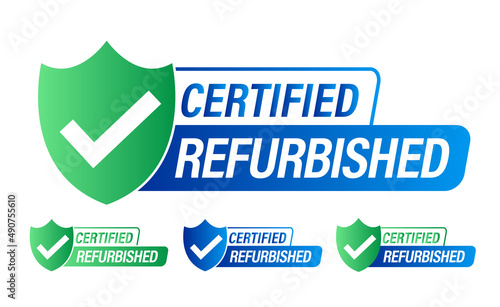 certified refurbished vector icon. refurbishment abstract. blue and green in color