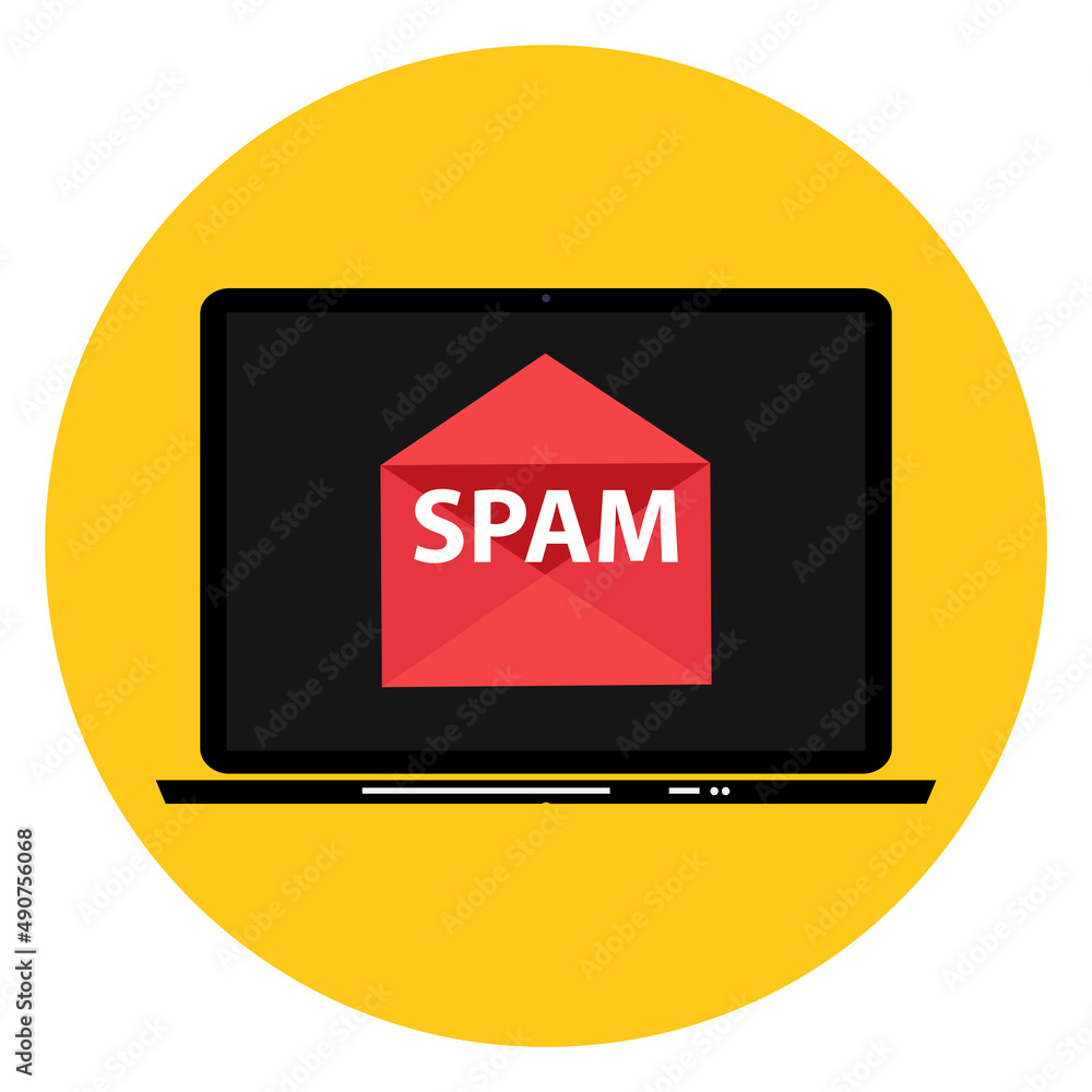 Fototapeta premium Envelope with spam. Spam Email Warning Window On Laptop Screen. Illustration