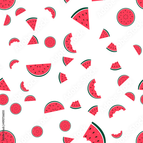 Watermelon Icon Collection on White Background. seamless pattern. Illustration