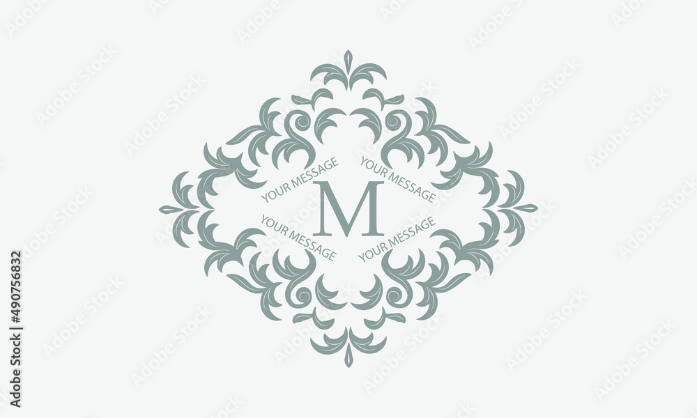 Exquisite floral logo with calligraphic letter M. Business sign, identity monogram for restaurant, boutique, hotel, heraldic, jewelry.