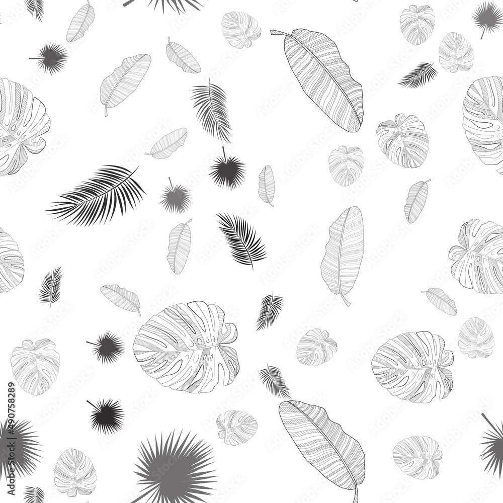 Abstract tropical palm leaf background with frame. seamless pattern. Illustration.
