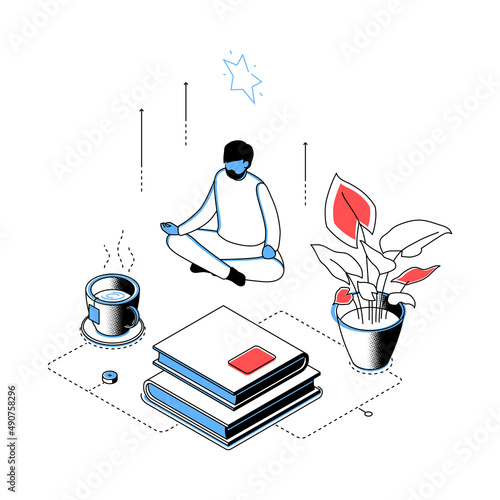 Home meditation - modern line isometry design style illustration