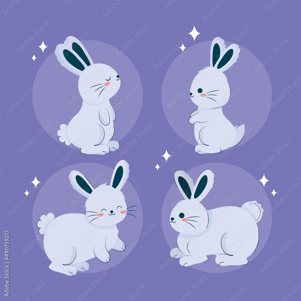 Fototapeta premium four blue bunnies