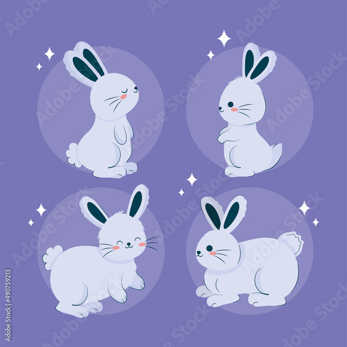 four blue bunnies