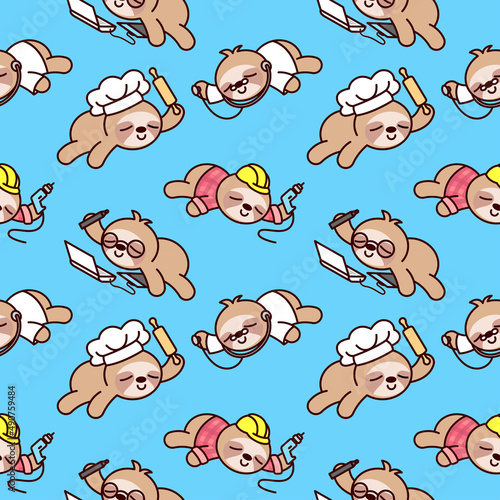 CUTE SLOTH IS WEARING DIFFERENT COSTUMES. CARTOON PATTERN DESIGN.