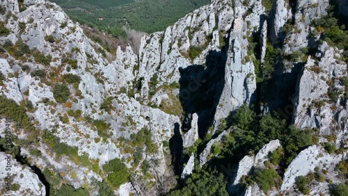 Landscape of the surroundings of the Caves or Cabins of the Moors and the Gorge of the Canalejas. Valdivielso stream. Merindad of Valdivielso. Las Merindades. Burgos, Castilla y Leon, Spain, Europe photo