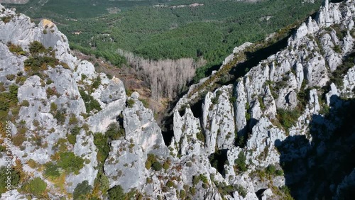 Landscape of the surroundings of the Caves or Cabins of the Moors and the Gorge of the Canalejas. Valdivielso stream. Merindad of Valdivielso. Las Merindades. Burgos, Castilla y Leon, Spain, Europe photo