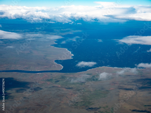 Dramatic aerial view of the strait of Magellan, Patagonia, Southern Chile