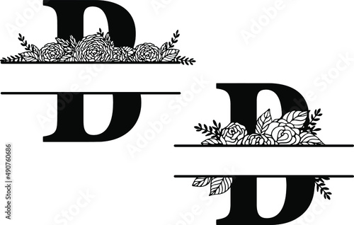 Family floral split monogram. Latin letter B with rose composition on white background