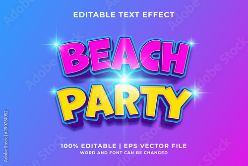 Editable text effect Beach Party 3d Cartoon template style premium vector