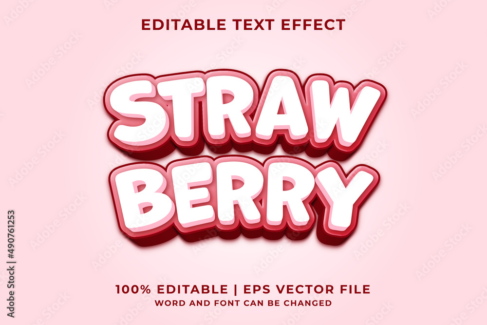 Editable text effect Strawberry 3d Cartoon template style premium vector