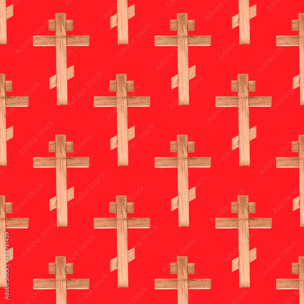 Seamless pattern with wooden cross. Religious background.