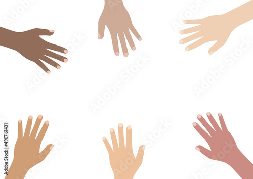 Multicultural and multiethnic people community integration concept with raise...